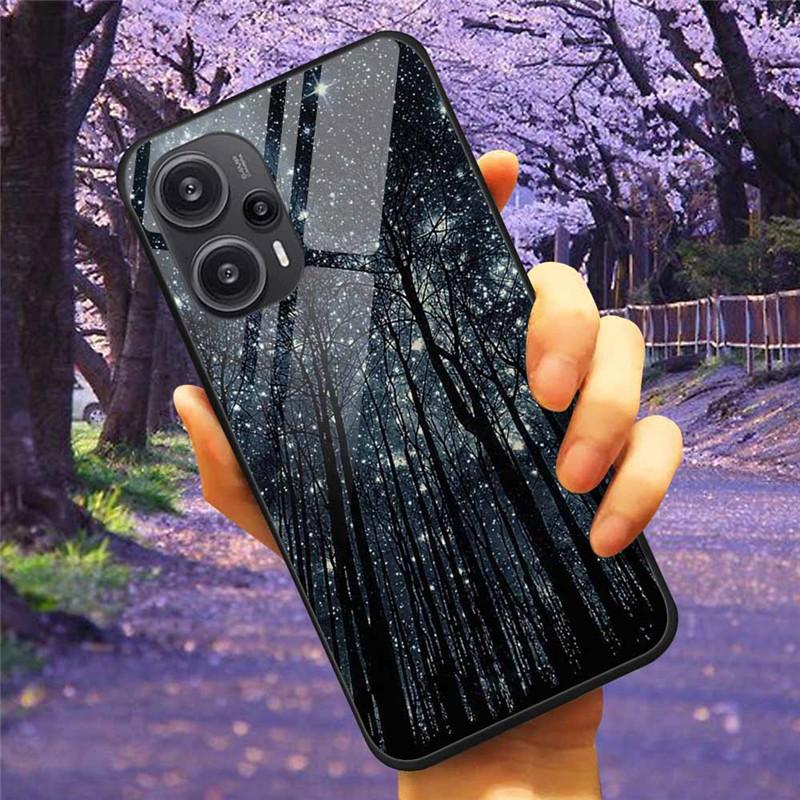 For Xiaomi Poco F5 5G / F5Pro Case Tempered Glass Lake Moon Hard Phone Cover for POCO F5 Pro Capas Funda on PocoF5 Luxury Coque