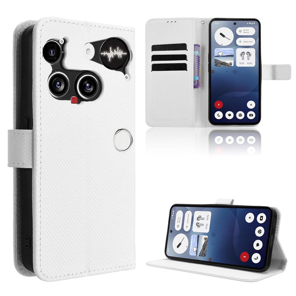 

For Nothing Phone (3) 5G Leather Wallet Case with Strap Diamond Texture Phone Cover White