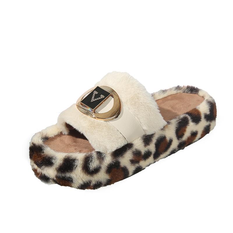 Internet celebrity fashion thick-soled fluffy slippers women wear 2024 autumn and winter new small height-increasing fluffy cotton slippers