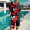 European and American 3D digital printing men's summer short-sleeved beach pants set trendy T-shirt set, manufacturer