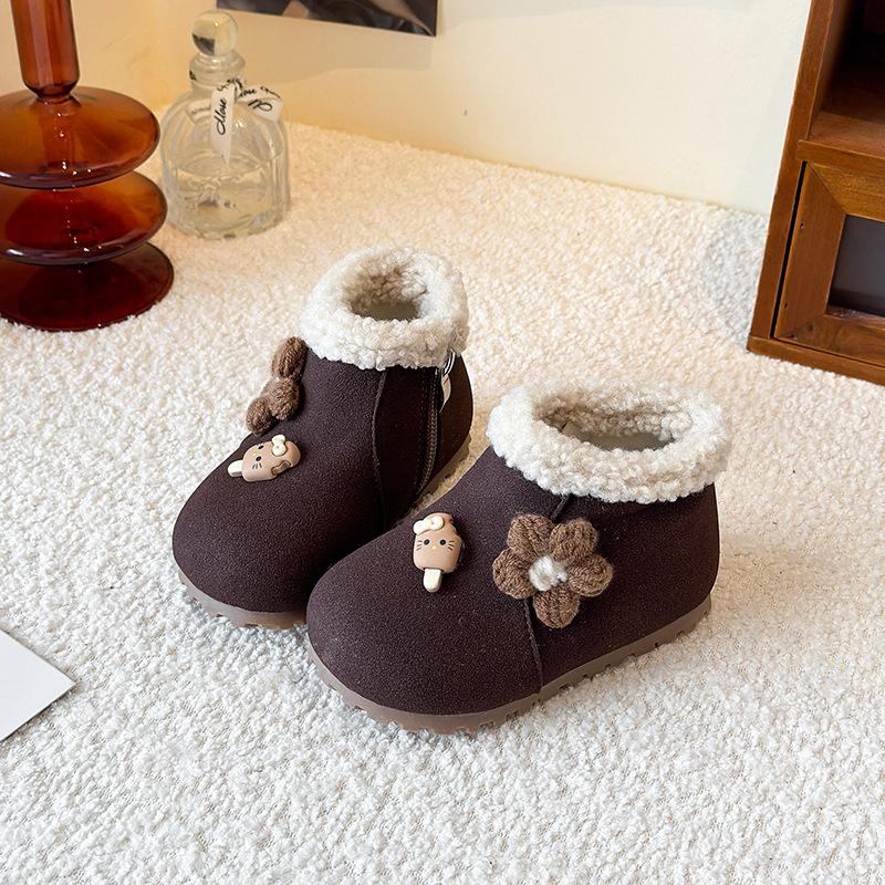 Girls' cotton shoes with velvet to keep warm Children's Boken cotton boots Winter new baby soft-soled non-slip foreign princess short boots