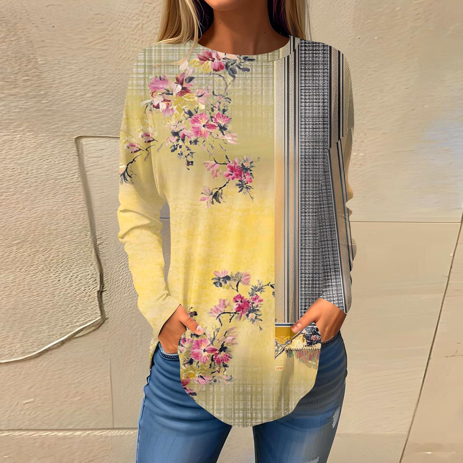 

Женский модный пуловер с круглым вырезом и длинными рукавами с принтом XL жёлтый