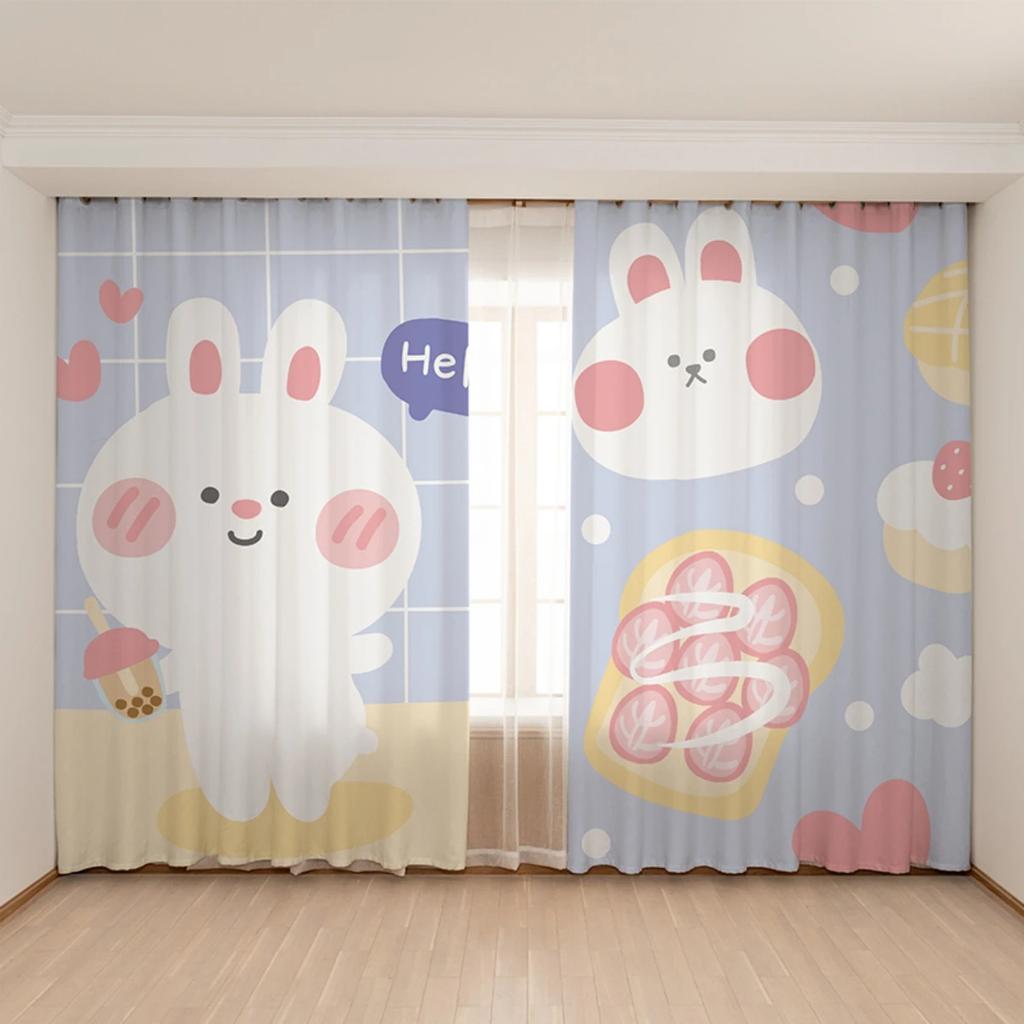 Cute Cartoon Rabbit Children Room High Shading Curtain Bedroom Kindergarten Training Class Early Education Center Blackout Drape