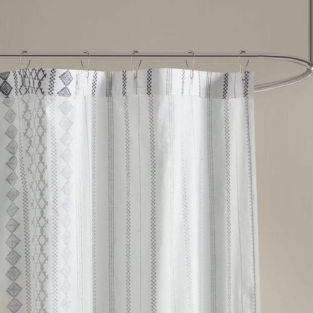 Striped Tribal Pattern Shower Curtain Machine Washable All Season Waterproof Privacy Protection Boho Design Eleganthooksincluded