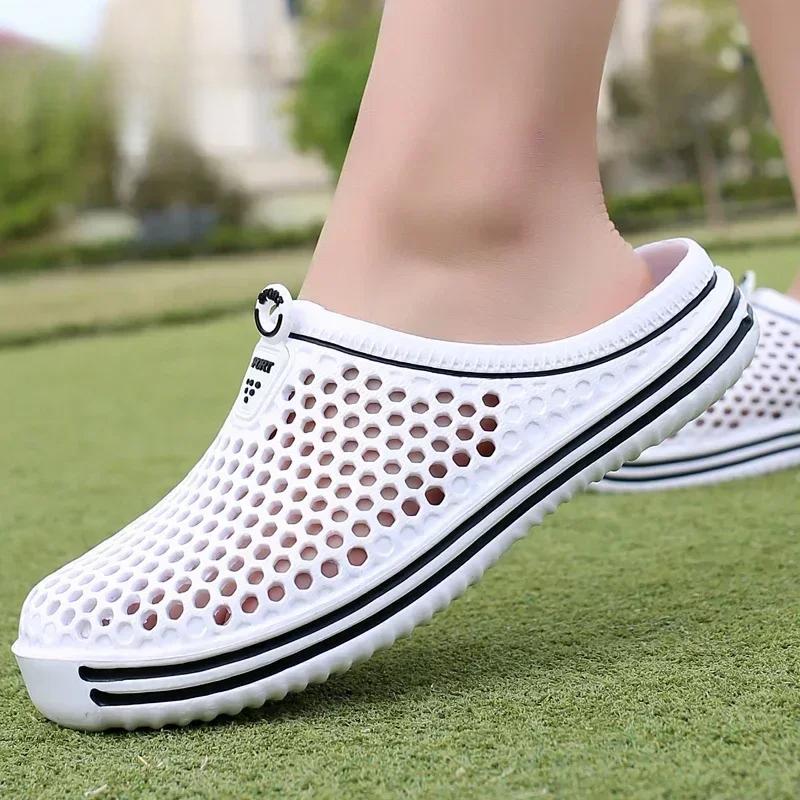 Mens Slippers Beach Shoes Unisex Hollow Outdoor Casual Men Beach Sandal Flip Flops Shoes Non-slip Size 36-45 Mens Slippers