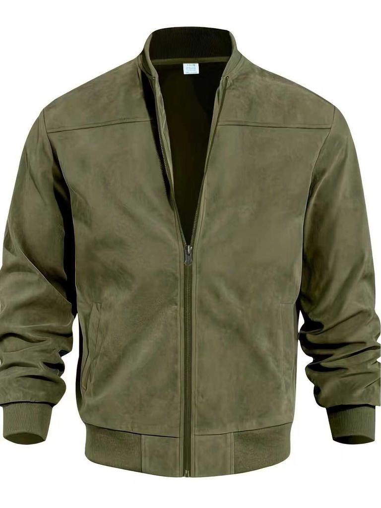 Men's Suede Zip Jacket - Casual Retro Long Sleeve Cardigan Coat