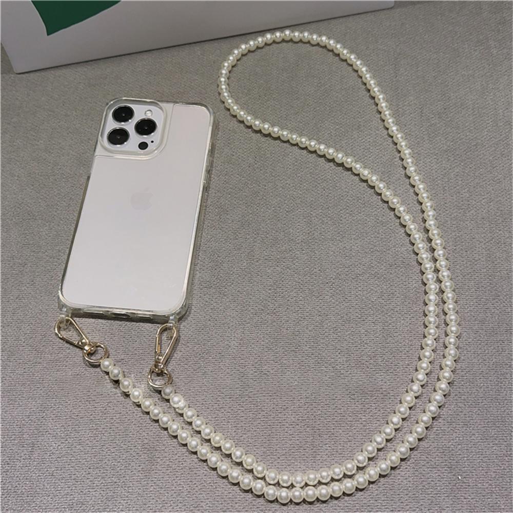 Luxury Crossbody Pearl Necklace Lanyard Transparent Case For iPhone 16 17 14 11 12 13 15 Pro Max XR X 8 7 Plus Chain Strap Cover