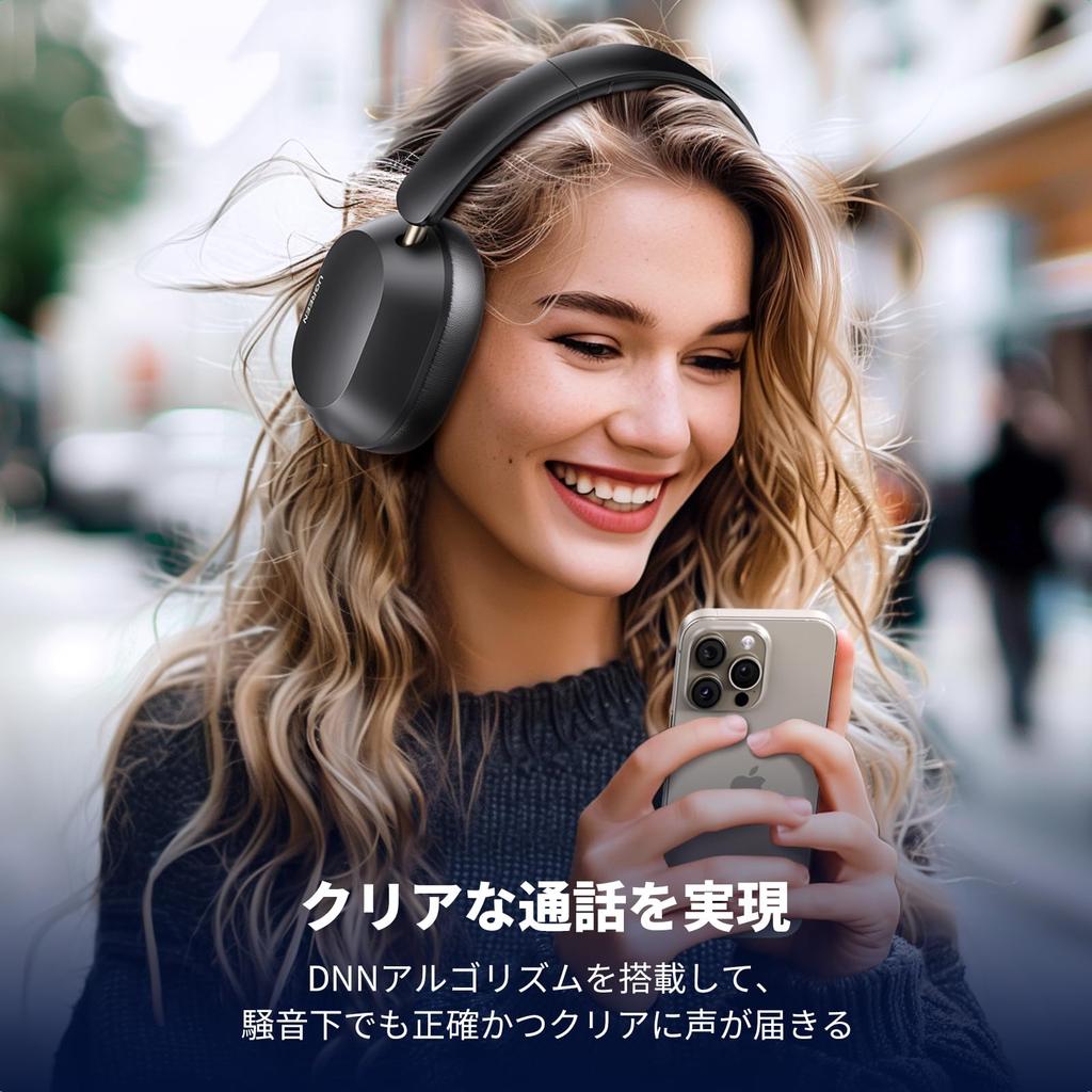 UGREEN Bluetooth Wireless Ultra Noise LDAC Bluetooth Up To 75 Hours of Music Ambient Sound Wind Noise Reduction Stereo App Black Headphones,