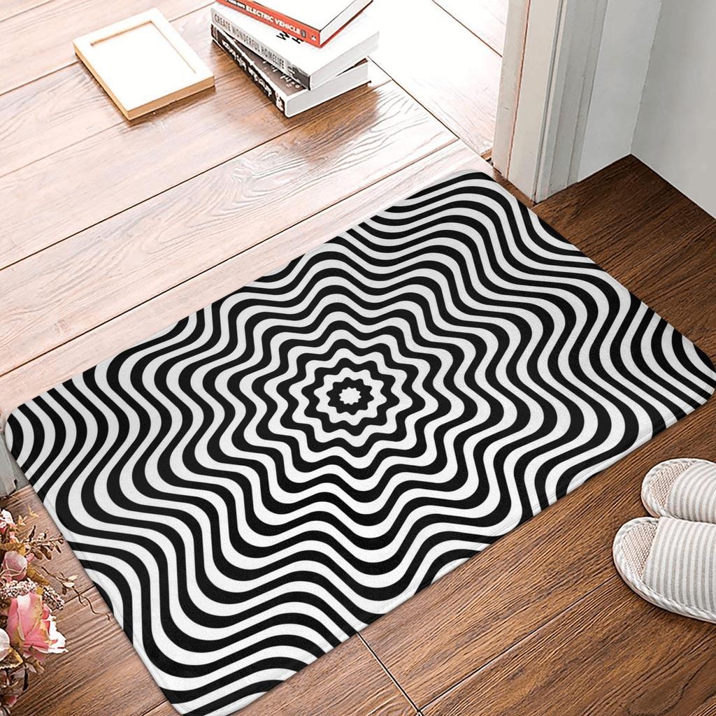 Grid Wormhole Floor Door Kitchen Bath Mat Anti-Slip Indoor Geometric 3D Vortex Doormat Living Room Entrance Rug Carpet Footpad