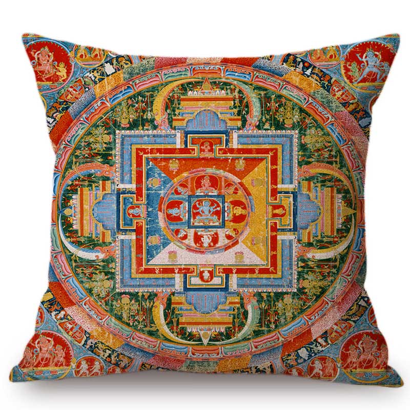 

Винтажная мандала Непал тибетский буддизм узор поклонение дом декоративная наволочка хлопок лен буддийское искусство наволочка 45x45cm 18x18in