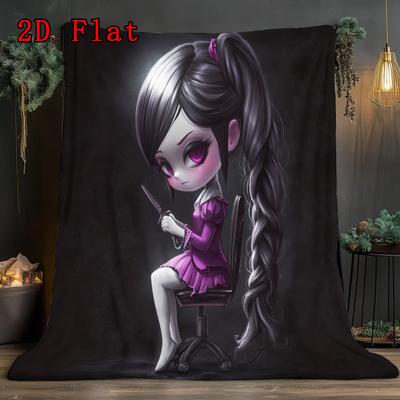 Dark Gothic Girl 2D Flat Pattern Flannel Blanket High Quality All Seasons Warmth and Comfort Perfect for Christmas Gifts.MMT0918246