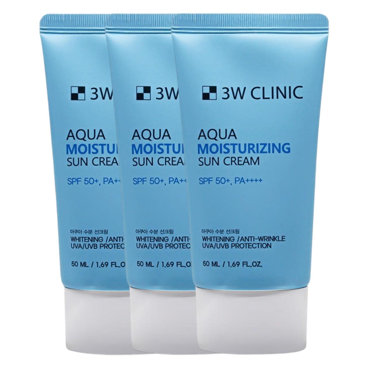3W Clinic Aqua Moisture Sun Cream - Hybrid UV Protection & Deep Hydration (Set of 3) - 50ml x 3