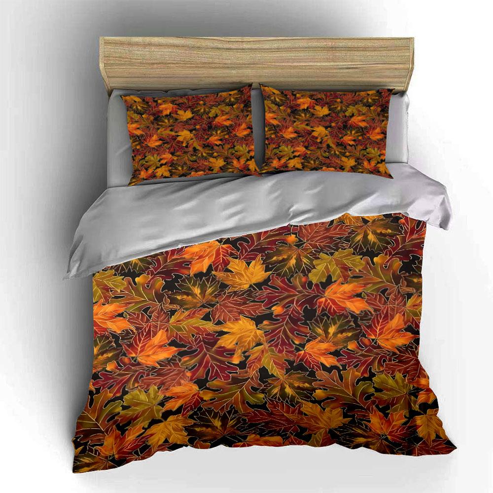 Autumn Leaves Pattern Bedding Set kid's and adults' bedroom decor, Exquisite three-piece bedding set gift