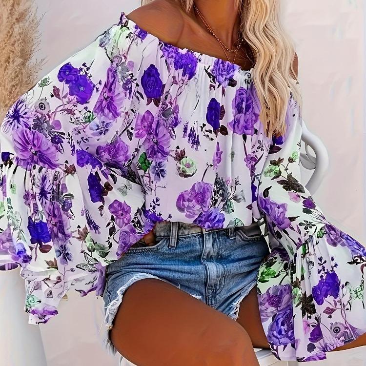 Fashion Women Summer Casual One Shoulder Printed Top New S фиолетовый