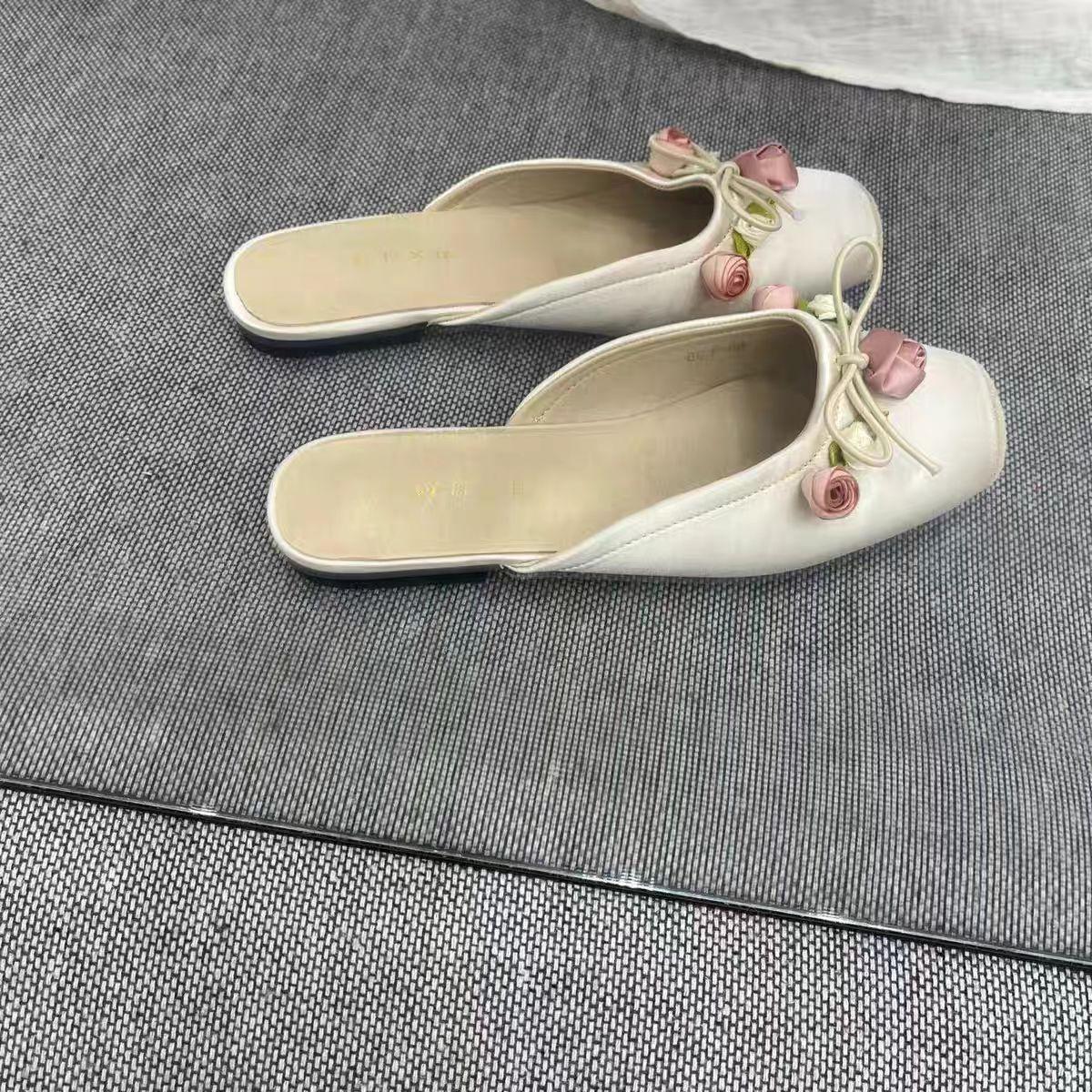 

Temperament flat bottom with skirt single shoes summer new square head rose high-end bag head half drag sandals 40 абрикосовый