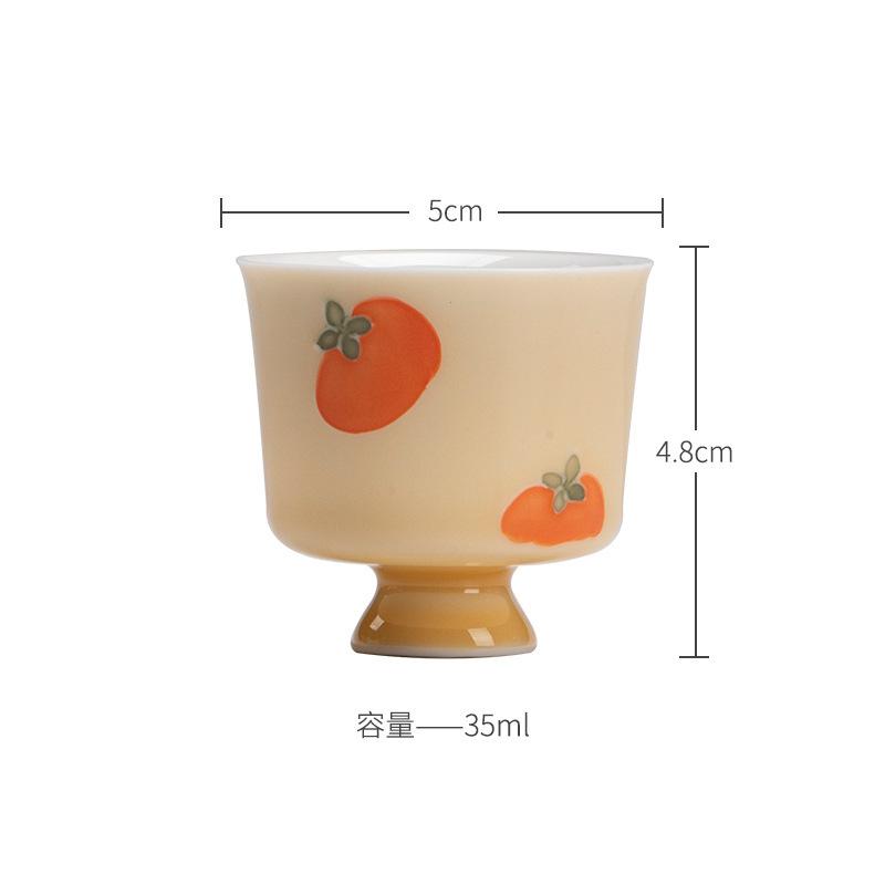 

2pc/lot Hand-painted Persimmon Apricot Ceramic Teacup Handmade Tea Bowl Single Cups Meditation Cup Chazhan Tea Ceremony 35ml