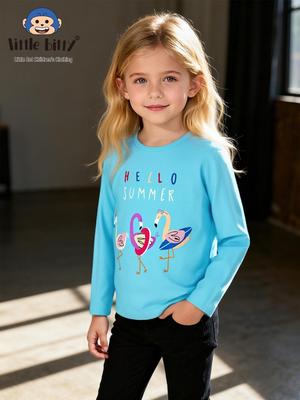 Europäischer & Amerikanischer Stil Schwanen-Print Langarm-T-Shirt für Mädchen - Herbst/Winter