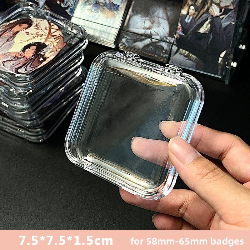 Transparent Acrylic Badge Box Organizer Desktop Dustproof Sealed Square Badge Storage Case Anime Badge Display Stand Holder