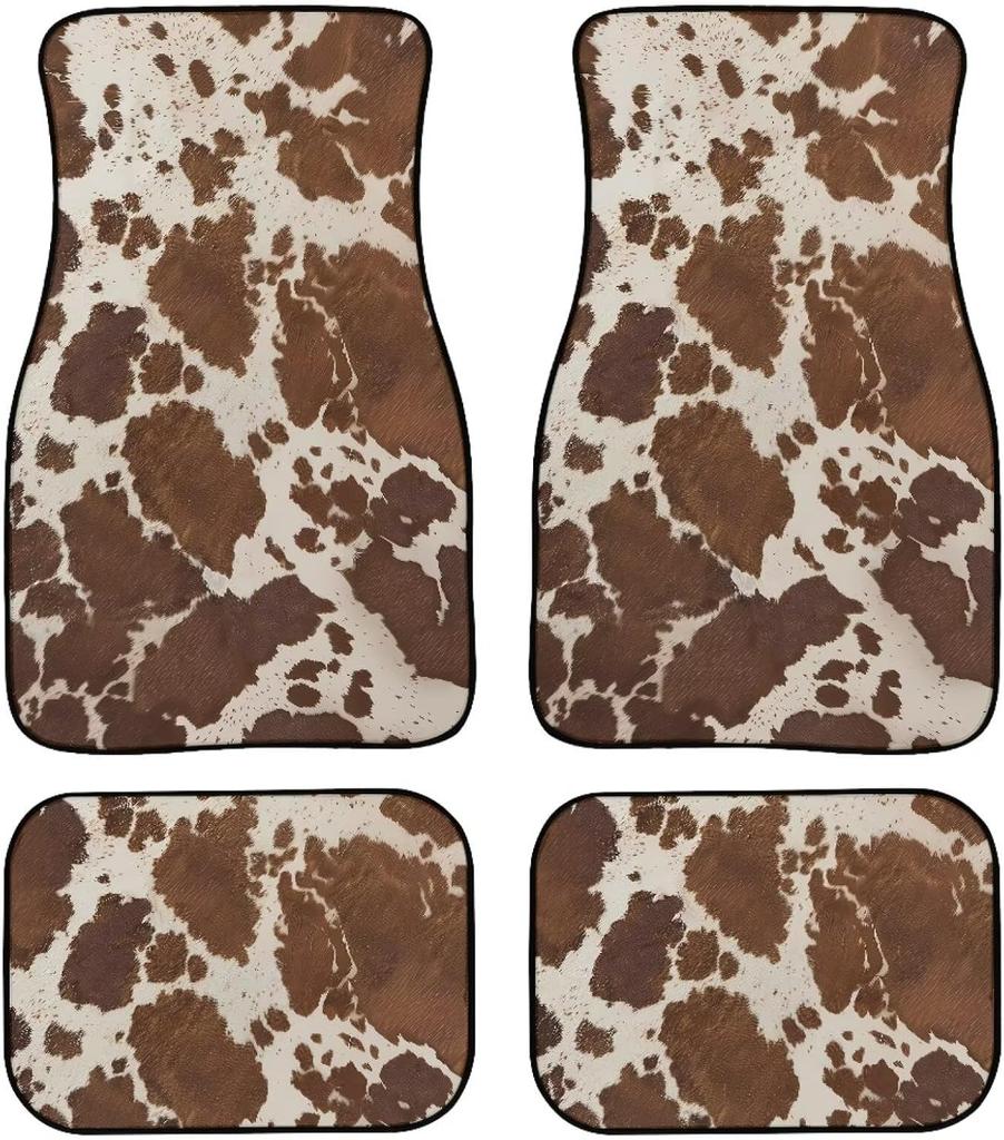 Universal Fit Auto Carpet Floor Mats Set of 4 for Women Girls Decorative Boho Floral Print Car Floor Mats Front & Rear Liners Set