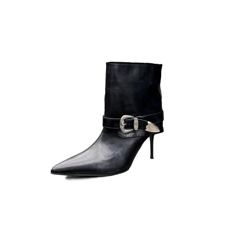 Autumn and winter new pointed thin heel high heel temperament French fashion sexy short boots