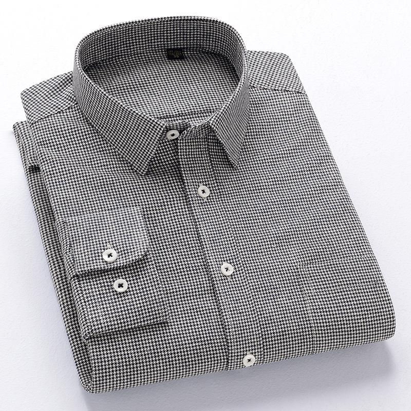 New 100% Pure Cotton Flannel Men's Plaid Shirts Male Business Casual High Quality Long sleeve Shirt for Men Pocket Shirt 4XL 5XL
