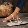 [Foreign Trade] New square head toe flat-soled sandals women's French temperament versatile one-word cool slippers women