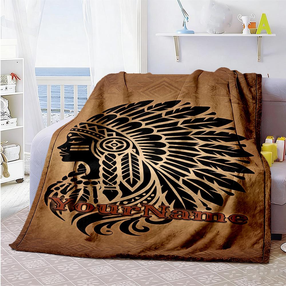 Ethnic Tribal Patterns Personalized Name Blanket Throw Customizable Blanket Ultra-Soft Great for Picnics Office Chair Sofa Nap Four Seasons Universal