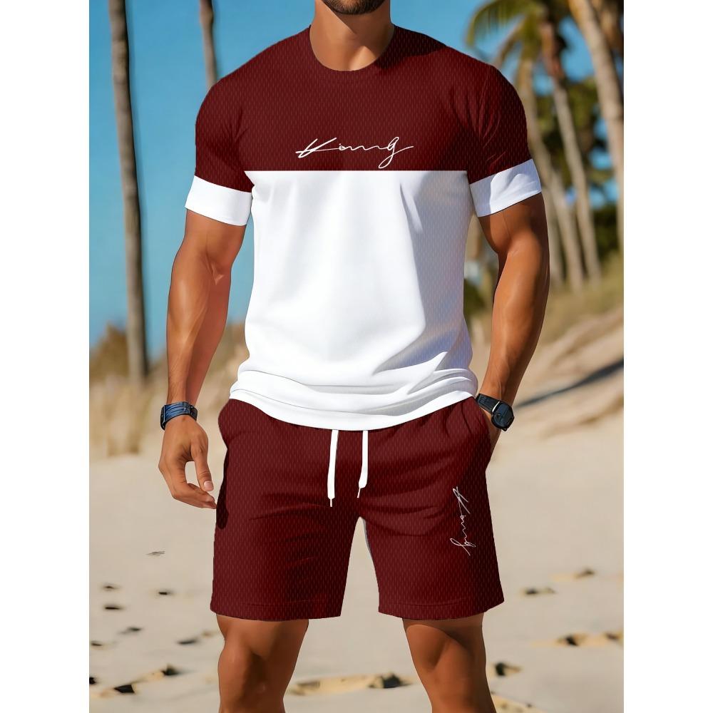 Sommeranzug 3D-Druck Herren Freizeit Kurzarmanzug Geeignet für Sportanzug Herren Rundhals Kurzarm Oberteil Und Shorts
