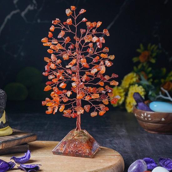 Karneol ädelstensträd Orgone Pyramid Base, Kristallträd för positiv energi, Feng Shui-dekor