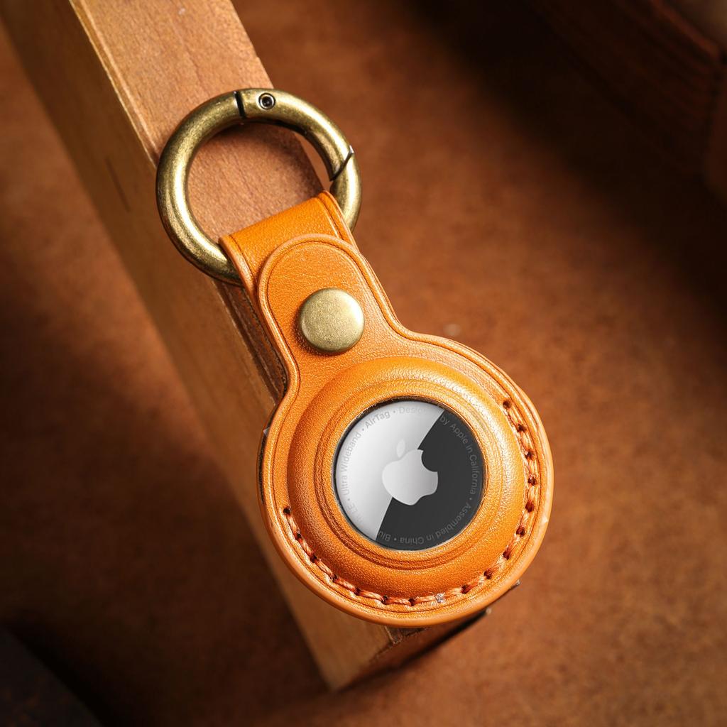 100% Handmade Case For Apple Airtag Case Genuine Leather Air Tag Holder Full Protective Tracker Case with Loop Key Ring