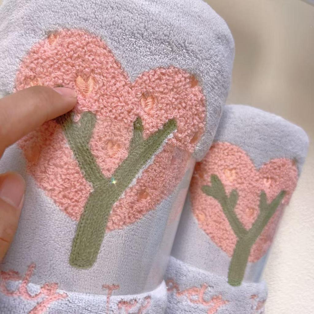 Embroidered Coral Fleece Bath Towel Set - Soft, Quick-Drying, Thick, Absorbent - Perfect Gift for Couples