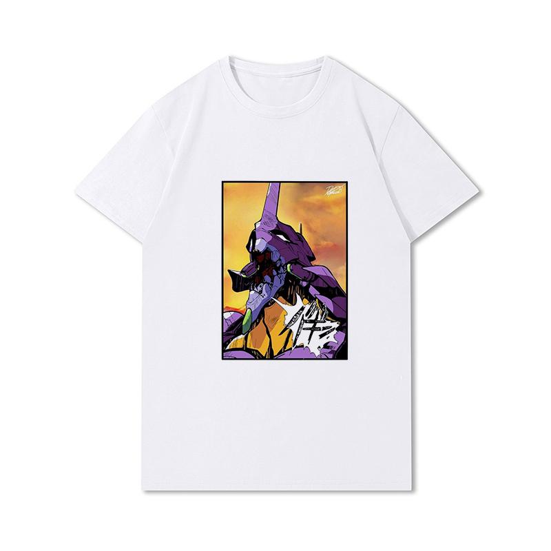 Pánská trička s potiskem Evangelion nadměrných velikostí Bavlněné topy Letní Anime Neformální Černá trička