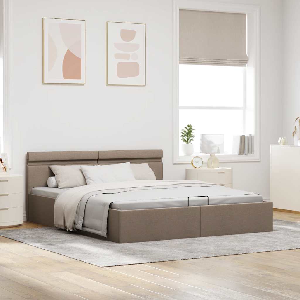 Hydraulic Storage Bed with LED Lights Taupe Fabric 160x200 cm