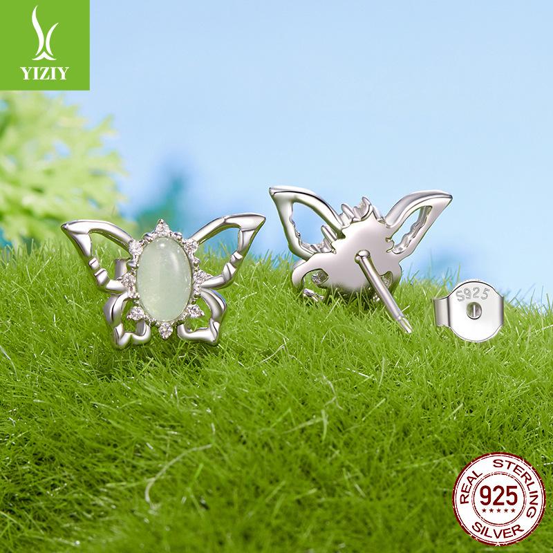 Frühlings-Schmetterlings-Ohrstecker Damen, eingelegter Jade-Modeschmuck S925 Silber personalisierte Ohrstecker