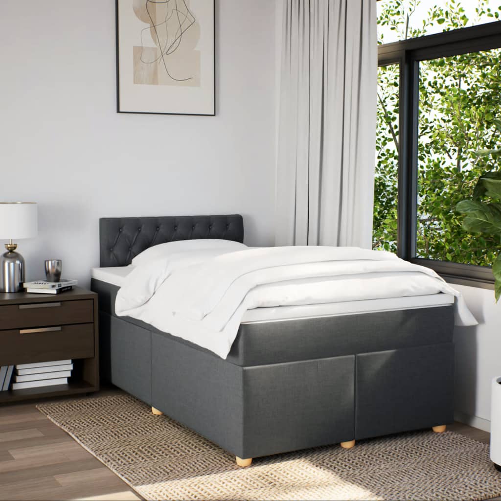 Box Spring Bed with Mattress Dark Gray 120 x 200 cm Fabric