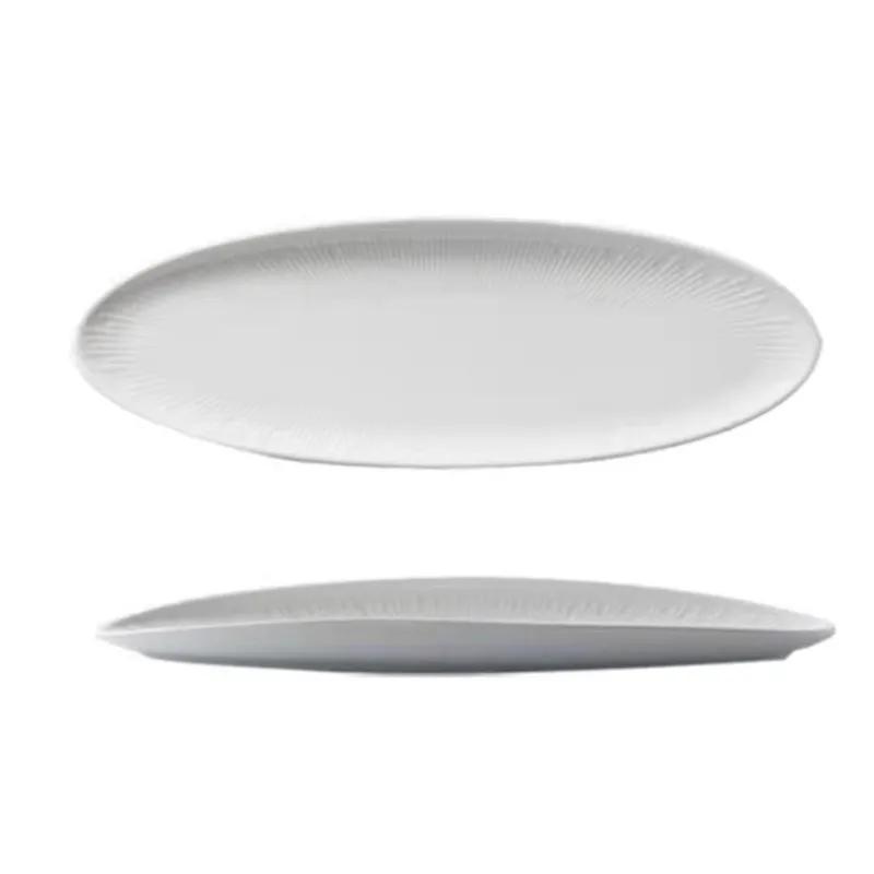 BROval Long Plate Hotel Ceramic Tableware Restaurant Gourmet Dessert Plate Sashimi Sushi Plate Modern Home Kitchen White TablewareEY