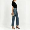Womens Low Rise Wide Leg Straight Jeans Retro Blue Heart Leopard Casual Denim Pants