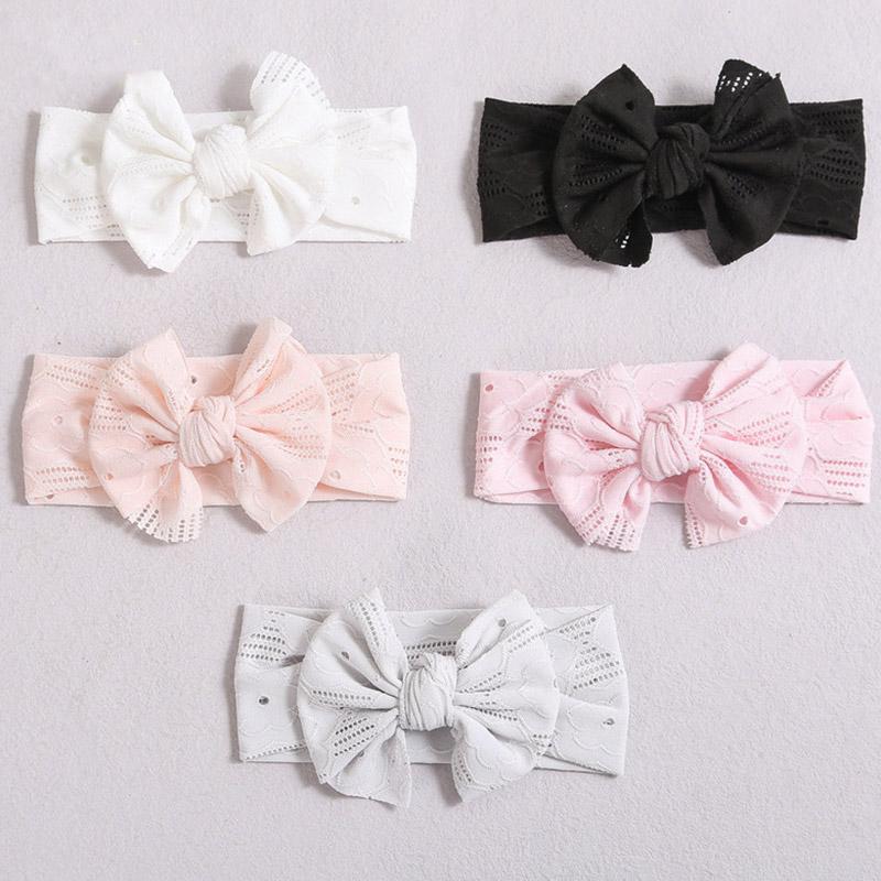 Hollow Bow Baby Headband Solid Color Nylon Elastic Wide Hairbands 0-2Year Boy Girl Bowknot Headdress Kids Hair Accessories