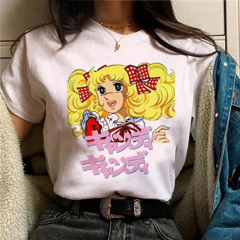 Candy Candy Kawaii T-Shirt Lässig Rundhals Kurzarm Damen Mode Lässiges Kurzarmlanges Trendiges Damenbekleidung Oberteile