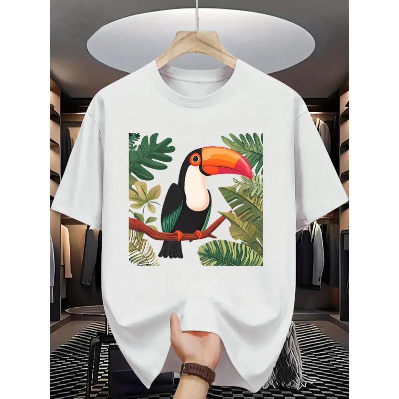 

European sizes Men S Tropical Toucan Graphic T-Shirt - Casual Summer Short Sleeve Crew Neck, Casual Summer Wear S белый