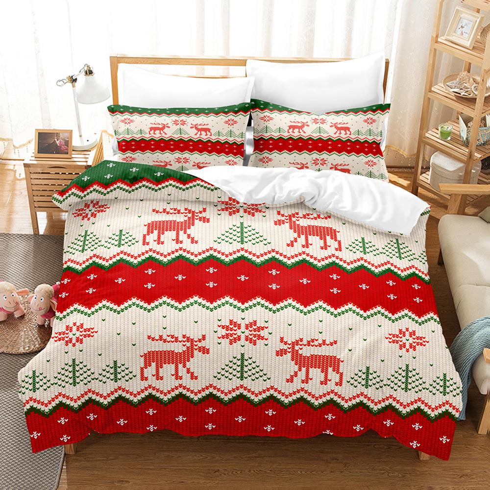 Weihnachts 3D Digitaldruck Dreiteiliges Bettwäsche-Set, Weihnachts Strickserie