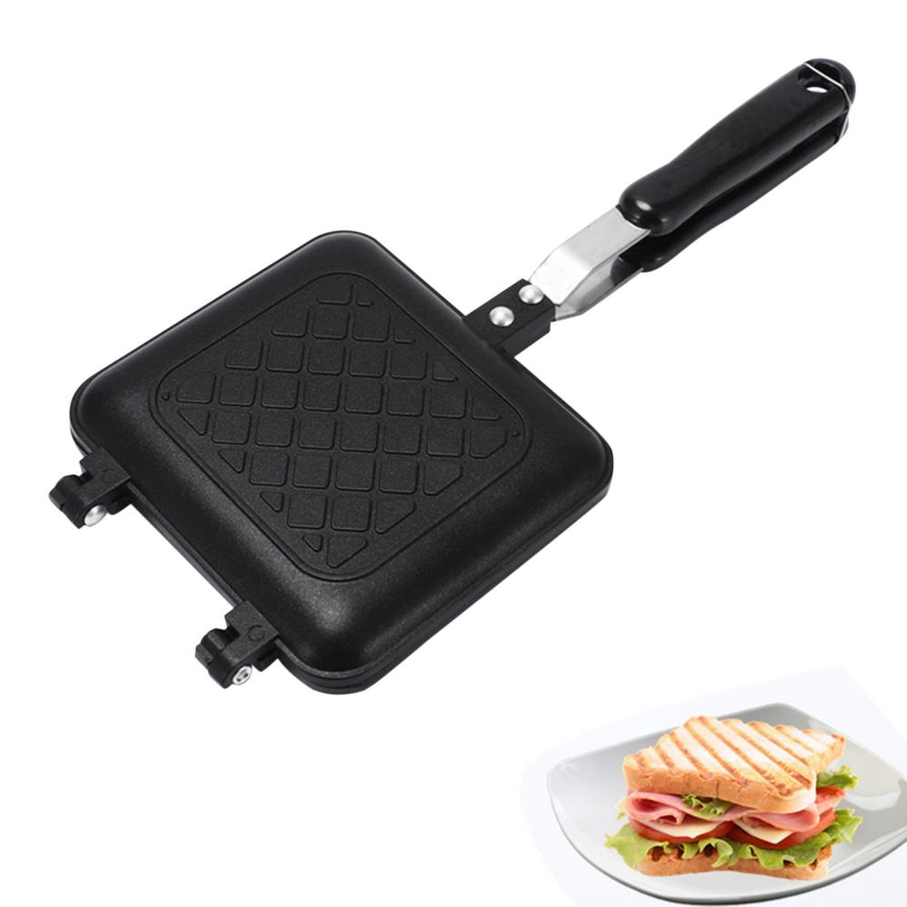 

Breakfast Sandwich Maker Non Stick Fast Heating Toaster Waffle Panini Grill With Long Handle For Breakfast Bread Accessories чорний
