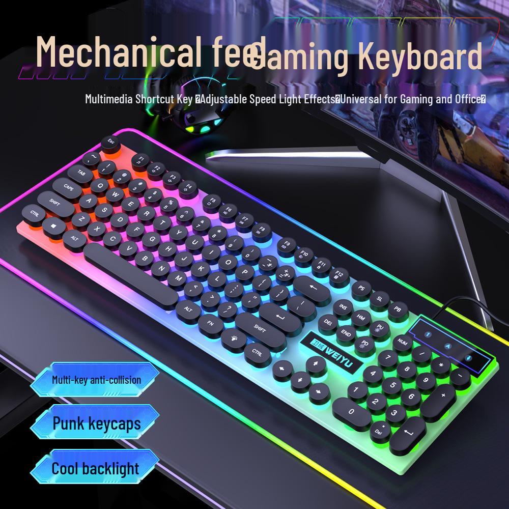 Retro Punk Luminous Wired Keyboard & Mouse Set for Gaming and Office Use