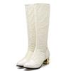 Spring Summer Boots Shoes Women Med Heels Knee Flower Lace Female Mujer Zipper Glitter Sexy White BiG Size 43 44 4546