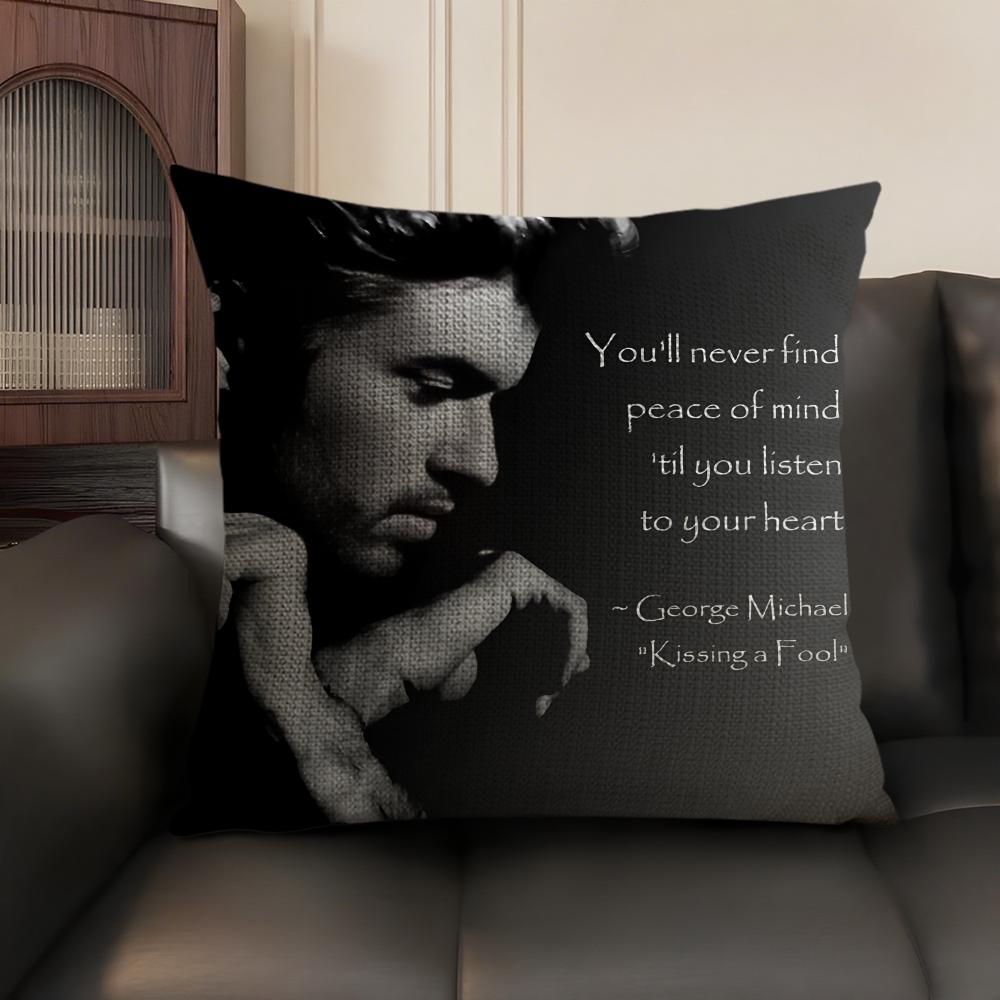 GGeorge Michael Singer Cushion Cover Natural Linen Organic Fabric DoubleSided Printing Sofa Home Decor Gift Pillow Case