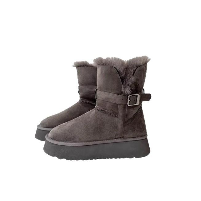 Grey Two-wearing Thick-soled Snow Boots for Women 2025 Winter New Heightening Thermal and Piled Thickened Long-tube Snow Cotton Shoes