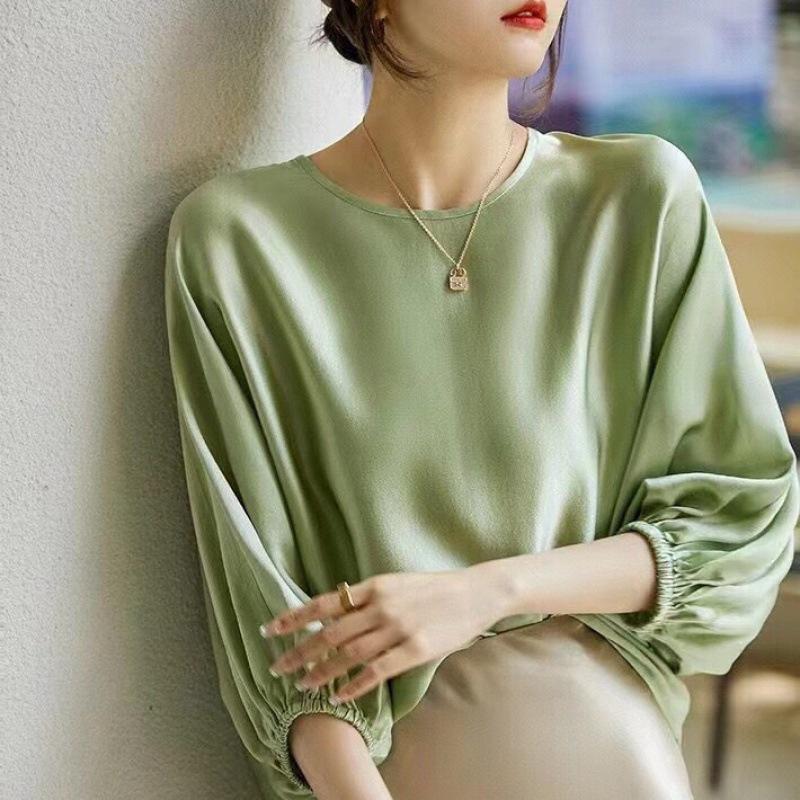 

2024 Женская минималистичная свободная блузка с рукавами «летучая мышь» - Коллекция весна/лето 2XL светло-зеленый