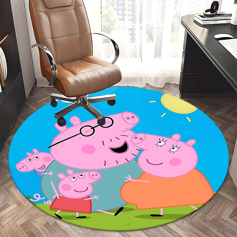 Tappeto Rotondo per Sedia Famiglia Peppa Pig - Carino Decoro Cartone Animato per la Casa