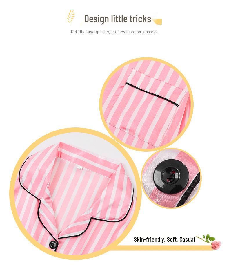 Vier Jahreszeiten Tragbares Kinder Pyjama Set aus Imitationsseide mit Streifen - 7 Teile