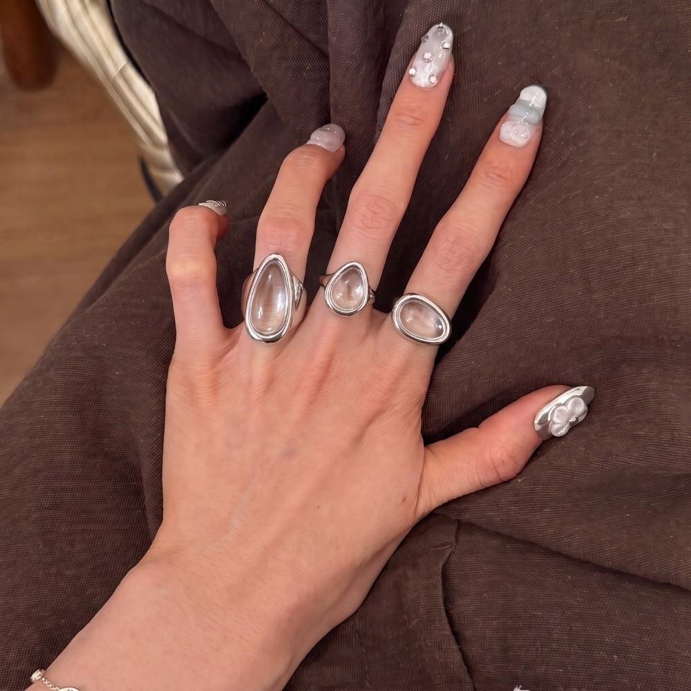 Silver Color Water Drop Ring Adjustable Minimalist Ring Elegant Transparent Crystal Rings Jewelry